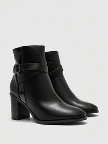 CUCCOO BIZCHIC Botas de tobillo de tacón alto grueso versátiles y de uso diario para mujer - Negro - Ver 7