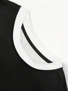 INAWLY 女士上衣，撞色印花图案，长袖圆领，修身休闲设计，时尚运动风女式T恤，送给女友或闺蜜的礼物，新年礼物，秋冬季佳选，可外穿也可内搭。 - 黑色 - 查看 3