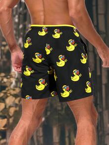 Surfspeed 男士创意鸭子印花夏季抽绳度假沙滩短裤泳裤，夏威夷风 - 白色 - 查看 2