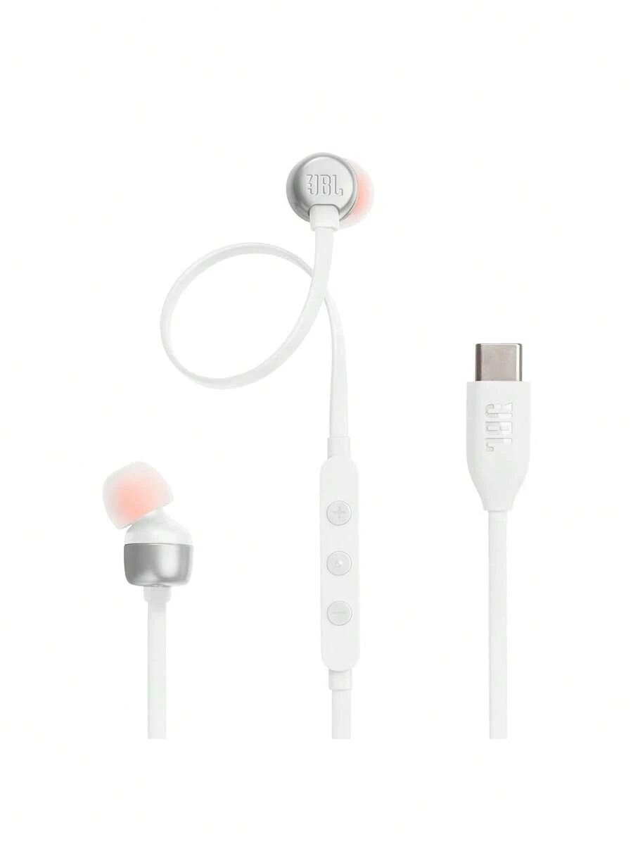 Tune 310C Hi-Res Wired Earbuds, Pure Bass JBL Sound, USB-C Connection, Three-Key Remote With Microphone, T A N G L E-Free Flat Cable, White - White - View 1