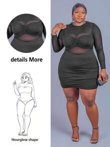 CurvyTilda Vestido transparente e justo em tela fina, tamanho plus size, sexy - Preto - Visão 1