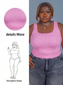 CurvyTilda Blusa de talla grande cómoda con aplicaciones de rhinestones, elegante para uso casual, vacaciones, oficina. Para uso diario en verano y primavera - Rosa - Ver 1