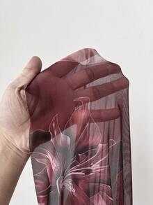 Elenzga 大码女式优雅弹力网纱玫瑰印花针织网纱修身收腰舒适粉色雪纺双层连衣裙，适合返校、毕业典礼、情人节、音乐节、母亲节、万圣节、感恩节、复活节、国庆节、舞会、约会派对、婚礼季、户外郊游等场合。 - 酒紅色 - 查看 5