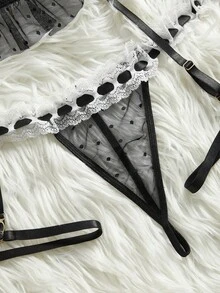 5 Pieces Women's Lace Padded Bra Set - Black - View 3