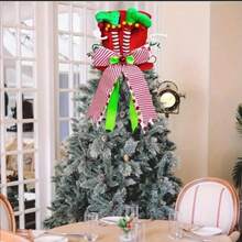 1 Piece Christmas Tree Decoration Hat, Christmas Candy Tree Topper Decoration, Equipped With Red Hat And Mint Bow - Holiday Home Decoration, No Power Supply Required, Polyester Material, Ideal For Christmas Tree Topper (Christmas Tree Not Included) - Multicolor - View 8