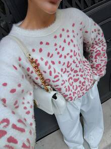 EURMUSE Moher Yarn Pullover Leopard Pattern Pullover Fall Winter - Baby Pink - View 6