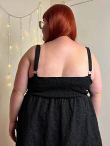 Enliva Vestido De Cintura Com Laço Plus Size Jacquard Para Mulheres - Preto - Ver 2