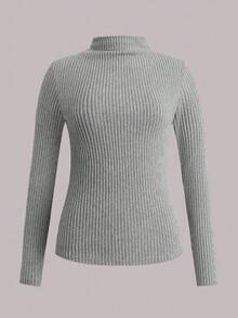 SHEIN LUNE Bộ 3 áo thun trơn màu, dáng ôm vừa vặn, mềm mại, thoải mái, thích hợp mặc nhiều lớp vào mùa thu/đông. - Xám - Xem 4