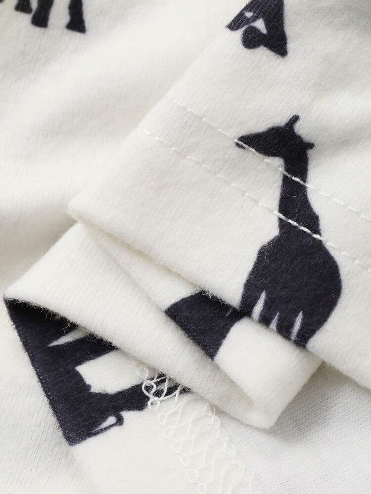 Women's Giraffe Silhouette Print Lace Patchwork Pajama Set, Autumn/Winter