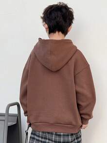 DAZY 男童休闲字母刺绣袋鼠口袋卫衣，秋冬季 - 棕色 - 查看 7
