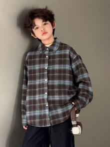 Dazy Kids 大码男童宽松休闲格子衬衫，秋季款