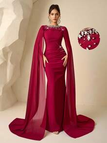 Coutiva Luxury Evening Gown, High-End Formal Dress, Elegant And Sophisticated Lady-Like Style - Burgundy - View 1