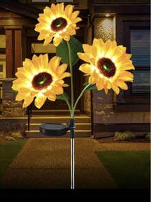 1Pc Outdoor Garden Decorative Solar Lights - Solar Garden Lights With 3 Sunflowers / Sapphires Waterproof Solar Lights For Outdoor Auto On / Off Garden Decorative Lights For Garden Terrace Courtyard - Yellow - View 7