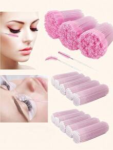 100/200/400/600/800/1000PCS Pink Disposable Micro Applicator Brush Swabs Eyelash Extension Mascara Wands For Professional Salon Makeup Artist Beauty Lash Styling Tools Must Have Accessories - Pink - View 1