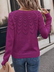 Chiquease Women Solid Color Crew Neck Long Sleeve Casual Blouse For New Year Clothes Purple Hot Pink - Bold Plum - View 2