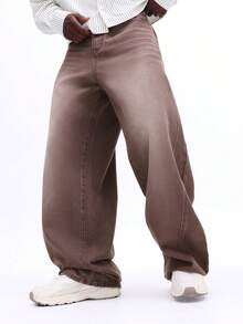 SUMWON Jeans de tiro alto y pierna ancha con lavado vintage, diseño clásico de cinco bolsillos, para uso casual y streetwear en otoño e invierno - Marrón - Ver 1