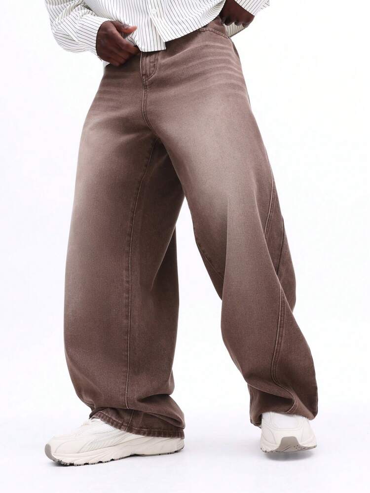Jean en denim délavé vintage à jambes larges