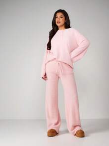 MISSGUIDED Relaxed Oversized Fuzzy Henley Knit Top With Button Front Long Sleeve Cozy Winter Sweater For Casual Daily Wear - Pink - View 3
