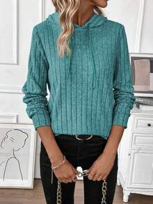 EMERY ROSE بلوزة رياضية ذات لون أحادي مع سحاب للنساء، مناسبة للارتداء اليومي والتنقل، للربيع والخريف - ازرق مخضر - مشاهدة 5