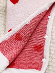 SHEIN Newborn Baby Girl Cute Heart Pattern Knitted Long Sleeve Romper, Autumn/Winter - White - View 7