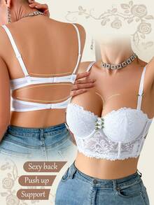 Myrelith 1 件女士性感蕾丝衬垫钢圈抹胸内衣文胸 - 白色 - 查看 6