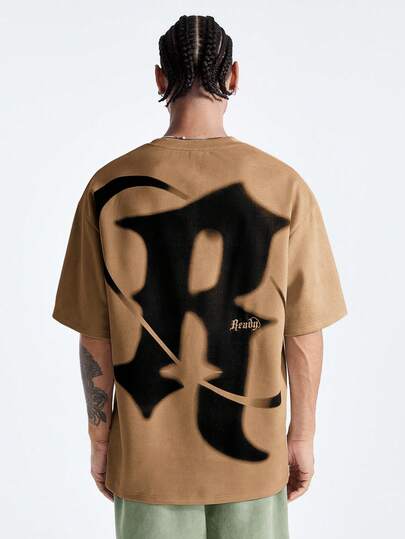 AXEPEAK 男士圆领短袖时尚英文图案T恤，适合夏季穿着