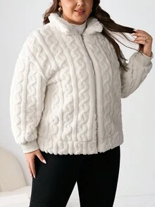 Enliva Ry2ky Plus Size Women's Casual Simple Fluffy Long Sleeve Jacket,Winter Clothes, For Apple Rounded Body Shape - Beige - View 6
