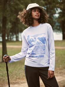 SHEIN In My Nature Women Purple Striped Knitted Fabric Long Sleeve Round Neck Regular Outdoor Tee - Purple - View 2