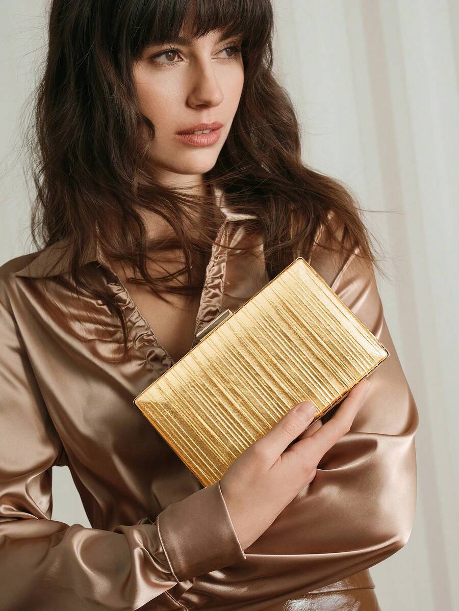 SHECARRY Gorgeous Golden Dinner Bag Elegant Dress Box Bag Pleated Clutch Women's Bag
