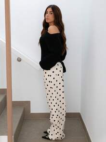 Hitanina 女式波尔卡圆点印花休闲牛仔裤波尔卡圆点裤女式波尔卡圆点裤图案裤可爱裤女式休闲裤，波尔卡圆点宽松牛仔裤 - 黑與白 - 查看 5