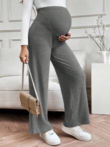 SHEIN Straight Leg, Wide Leg, Casual, Elegant, Maternity, Comfortable Pregnancy Pants - Grey - View 7