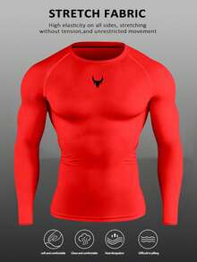 Manfinity Sport PWRUP Men's Graphic Print Slim Fit Crew Neck Long Sleeve Athletic T-Shirt - Red - View 3