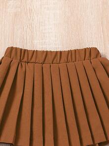 Souflis Souflis Infant/Baby GirlSolid Color Pleated Skirt, New Stylish & Comfortable Outdoor Classic Minimalist Design - Brown - View 5
