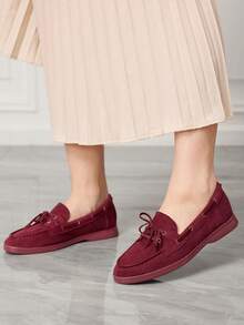 Sleekvia Women's Casual Versatile Commuting Lace-Up Loafer Flats For Christmas - Burgundy - View 3
