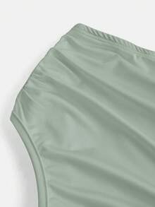 SHEIN Girlism Teen Girls' Mint Green Knit Asymmetric Shoulder Ruched Waist Elegant Casual Snug Fit Dress Elegant Long Dress Wedding Guest Dress Sage Green Formal Dress Ruched Dress One Shoulder Dress - Mint Green - View 4