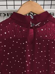 Sparklyn Mädchen elegantes Prinzessinnen-Stil schwarzes Mesh-Kleid - Bordeaux - Übersicht 4