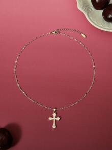 Glisma 1pc Luxury Copper Zirconia Cross Pendant Necklace For Women - Cross - View 1