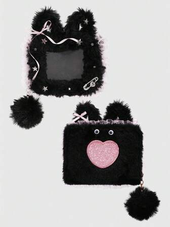 Kawaii 1pc Cute Bunny Coin Purse, A Heart Embroidery Zipper Wallet, A Y2K Two-Dimensional Style Short Handbag With A Star Bowdecoration A Small Rabbit-Shaped Card Holder,A Wallet And Card Pack In One, Suitable For Easter, Valentine's Day, Back To School Seasonbirthday Holiday Gifts