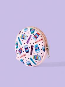 FRIENDS X SHEIN 1pc Milky White Cafe Slogan Cartoon Pattern Coin Purse - Beige - View 2