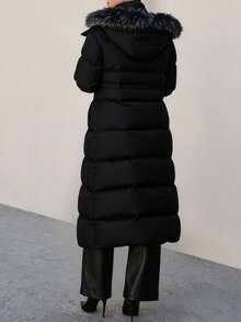 CLARA VERO Women Fake Fur Hooded Long Winter Coat - Black - View 2