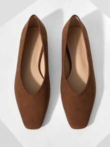 MOTF BAILARINAS DE PIEL DE PU CON PUNTA CUADRADA - Marrón - Ver 4