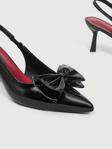 CUCCOO BIZCHIC Women's Pointed Toe High Heel Pumps, Backless With Bowknot, Sexy Metal Buckle Closure, Red Lining Spring Shoes - Black - View 4