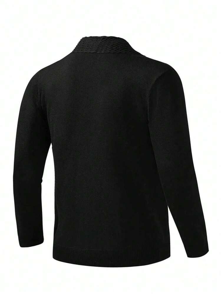 Men Solid Casual Design Plain Chunky Casual Urban Black Cardigan, For Husband, Boyfriend Gifts, Fall/Winter, Long Sleeve Top