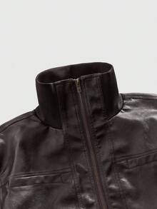 ROMWE MEN Street Life Men's Fashionable Retro Brown Leather Jacket - Brown - View 4