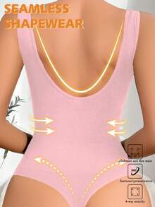 1pc Seamless Women's Shaping Bodysuit With Thong - Pink - View 2
