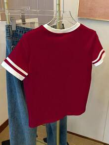 Resyla 女款T恤/保罗图案印花/刺绣工艺/女士宽松休闲撞色圆领T恤上衣/春夏 - 彩色 - 查看 2