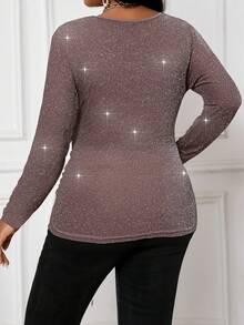 SHEIN Lady 2025新款秋冬优雅棕色针织褶皱胸部长袖加大码T恤曲线上衣抹胸上衣职业上衣带袖上衣音乐会女装冬季女装秋季女装服装锐舞节冬季女装冬季女装早午餐女装棕色上衣新年咖啡棕色上衣棕色上衣女装深棕色上衣棕色长袖上衣巧克力棕色上衣 - 紅木色 - 查看 2