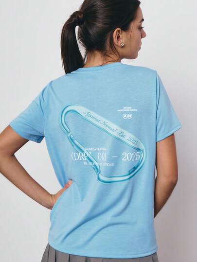 SURIMA Casual Loose Round Blue Neck Short Sleeve Women T-Shirt, Suitable For Summer Spring