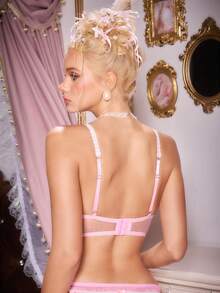 FairyFlirt Áo ngực có gọng ren lưới mỏng phối ren tương phản, lãng mạn, thanh lịch dành cho nữ - Hồng - Xem 7