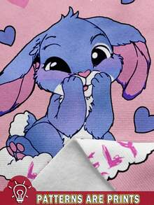 SHEIN Leap Crew 亮粉色、可爱有趣的卡通蓝色兔子露露、针法图案、女童针织圆领宽松长袖运动衫和喇叭裤两件套、轻松舒适的秋季服装、女童秋季多层装、时尚童装、休闲装、儿童图案服装、秋装、冬装